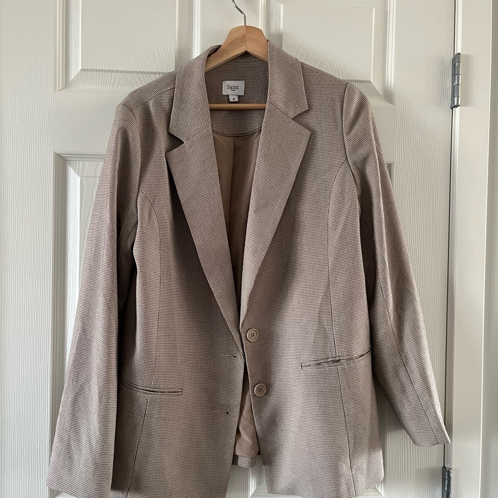 Oversize beige patterned blazer